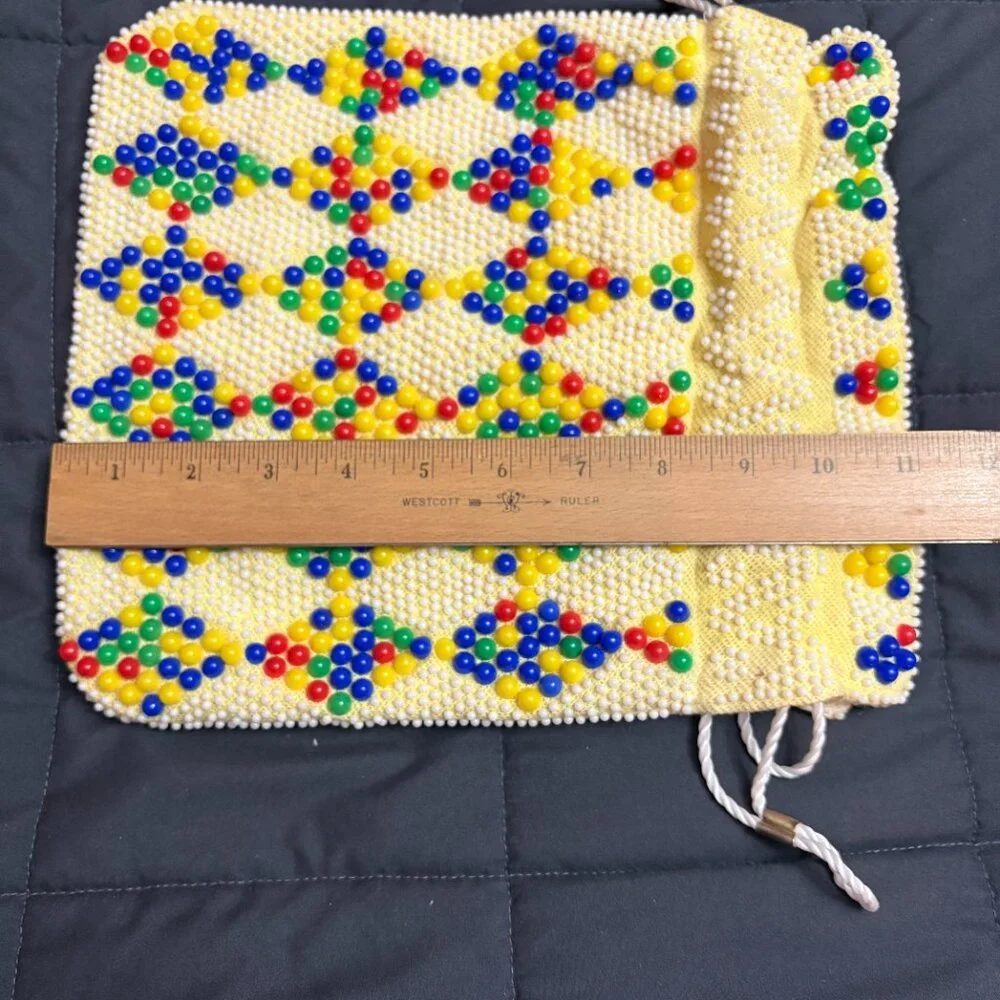 Vintage Reversible 70’s Beaded Drawstring Purse / Sack Boho Hippy Festival Pouch - Picture 9 of 13